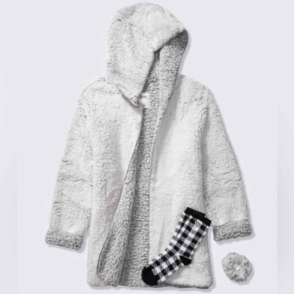 VS Pink Cozy Sherpa Set Grey Gray Cardigan One Sz Fits Most Lot Bundle New NWT